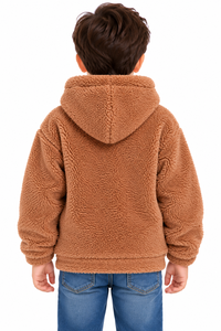 Sweat-shirt à capuche doublé en polaire Teddy marron pour bébé, respirant, en peluche douce de qualité supérieure, veste pull Sherpa, vêtement d'hiver chaud à capuche - Product Image 3
