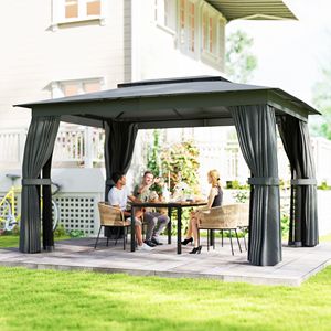Gazebo da Esterno 10x12 Grigio Scuro con Tetto Morbido, Tende, Zanzariera, Struttura in Acciaio e Ganci - Stile Pergola e Padiglione - Product Image 2