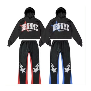 Survêtement d'hiver personnalisé unisexe Pantalon de survêtement évasé de haute qualité Ensemble de jogging empilé avec logo Sweat à capuche Design respirant - Product Image 1