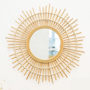 Miroir mural en verre en osier vintage rétro pratique en rotin suspendu décoratif pour la décoration de la maison - Product Image 2