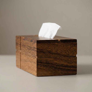 Caja de pañuelos rectangular de madera estilo antiguo, decorativa, con tapa abatible para pañuelos faciales. - Product Image 5