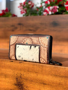 New Western Stylish Tooled Real Hair on Cowhide Leather Wristlets Clutches Women Designed Purse Venta caliente Carteras únicas - Product Image 5