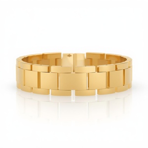 Brazalete de Oro Sólido de 14K, Joyería de Oro Real, Proveedor Mayorista, Pulseras Minimalistas de Oro de 14 Quilates, Diseño T Block Entrelazado, Ancho y Deportivo - Product Image 5