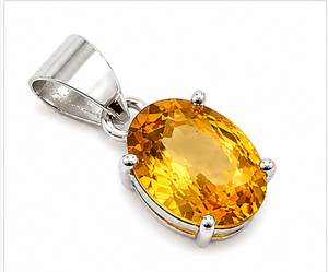 Citrine 925 Sterling Silver Pendant, Oval Faceted Yellow Gemstone Pendant, Handmade Silver <b>Necklace</b>, November Birthstone Gift - Product Image 3