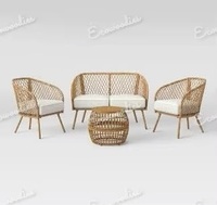 Ensemble de canapés et table de jardin en rotin tressé fait main de luxe moderne pour hôtel, café et restaurant, au design côtier
