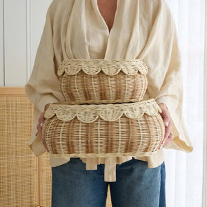 Handwoven Rattan <b>Storage</b> <b>Basket</b> with Lid Set Eco Friendly <b>Wicker</b> Organizer Box for Home Decor Wholesale OEM Manufacturer Export - Product Image 4