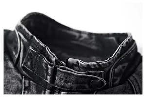 Chemise en jean vintage Y2K pour homme, style streetwear, avec broderie à motifs patchwork rayés, fermeture éclair, manches longues, veste en jean pour homme - Product Image 2