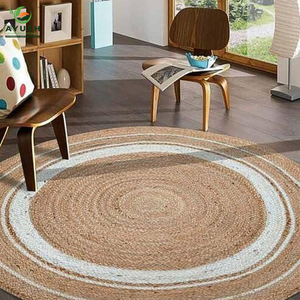 Alfombras decorativas redondas de 125 cm, naturales y aptas para niños, hechas de yute trenzado, personalizables para sala de estar y dormitorio. - Product Image 1