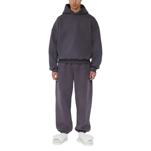 Conjunto de Sudadera con Capucha para Hombre, Color Sólido, Felpa, Informal, para Otoño, 100% Algodón, Felpa Francesa, Conjunto Deportivo - Product Image 1
