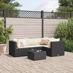 Conjunto de Muebles de Jardín de 5 Piezas en Ratán Sintético Negro con Cojines para Descanso en el Patio - Product Image 1