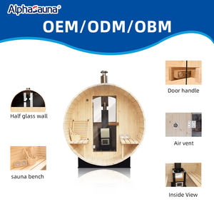 Sala de sauna de barril al aire libre de leña de madera maciza de pino personalizada con estufa y porche - Product Image 3