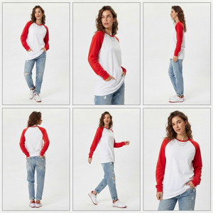 T-shirt ample à manches longues et col rond pour femme, style raglan, décontracté, 100 % coton, idéal pour le jogging - Product Image 6