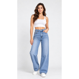 Jeans RavTin de Cintura Alta para Mujer, Estilo Vintage, Corte Recto, con Logotipo, Lavado Enzimático, Casuales, para Primavera - Product Image 5