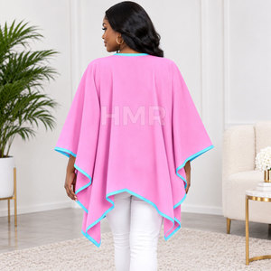 HMR Sorority Sisterhood Pink Asymmetric <b>Poncho</b> V-Neck Belted Closure Solid Color Casual Wear Sweater - Product Image 4