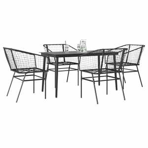 Ensemble de salle à manger de jardin en polyrotin noir 5 pièces avec collection de meubles de jardin en verre - Product Image 1