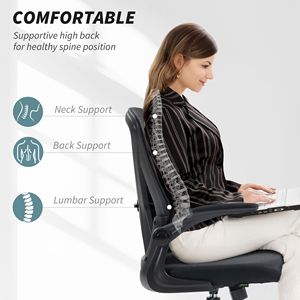 Sedia da Ufficio Ergonomica Nera con Supporto Lombare, Altezza Regolabile, Braccioli Ribaltabili, Design Contemporaneo per Dirigenti e Scrivanie - Product Image 4