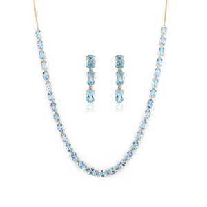 Conjunto de Joyería Geométrica Chapada en Oro con Topacio Azul Natural - Collar y Aretes para Fiesta - Product Image 2