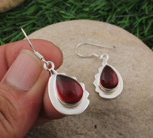 Natural <b>Red</b> Garnet Cabochon <b>Drop</b> <b>Earrings</b> 925 Sterling Silver Luxury Water <b>Drop</b> Shape January Birthstone Party Jewelry - Product Image 4