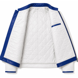 Chaqueta de Cuero Personalizada ZPB para Hermandades, Azul y Blanca con Logotipo Bordado, Estilo Casual Unisex para Compradores y Distribuidores de Ropa al por Mayor - Product Image 6