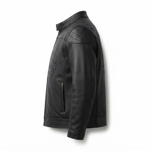 Men's Black Genuine Leather <b>Motor</b> <b>bike</b> Jacket Collar Zipper Slim Fit Windproof Autumn Wear - Product Image 3
