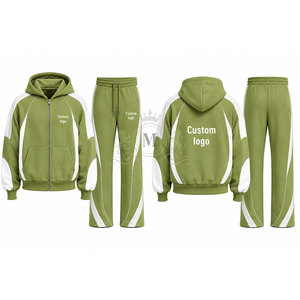 Custom Logo Pea White Color Blocking Tracksuit 100% Set Full <b>Zip</b> <b>Hooded</b> 450 Gsm Sweatshirt Pants - Product Image 5