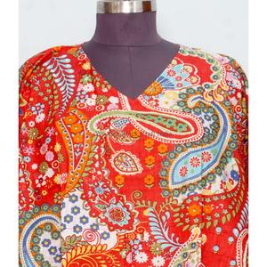 Caftán indio estampado a mano, de algodón orgánico puro, ligero, ropa de dormir corta, estampado floral, ropa de playa, vestido de verano - Product Image 3