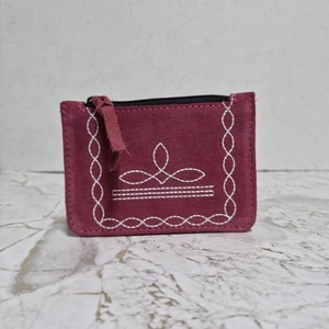 Chức năng túi xách màu hồng da chính hãng dây kéo Ví da chính hãng lót sử dụng hàng ngày dài phong cách chủ thẻ ví túi - Product Image 1