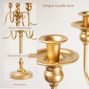 <b>Tall</b> 5 Arm Candelabra Candle Holder for Wedding Centerpiece Gold Metal Candle Stand for Dining <b>Table</b> Home Decor Events - Product Image 5