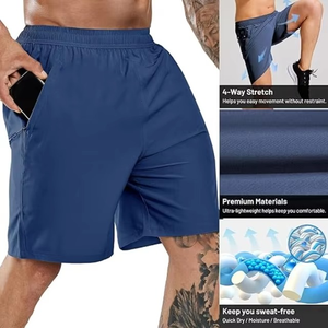 Men's Solid Navy Blue Bermuda <b>Shorts</b> Mid Waist Elastic Drawstring Quick Dry With Zip Pockets Casual Fitness <b>Shorts</b> - Product Image 5