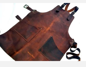 Vintage Style Genuine Leather <b>Apron</b> Multi-Pocket <b>BBQ</b> Cooking Welding Workshop <b>Apron</b> Premium Genuine Leather Adjustable Strap - Product Image 4