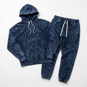 Conjunto Deportivo SUQAINA Unisex, Corte Regular, Azul, Lavado Ácido, Algodón Sólido, Casual, con Cordón Ajustable, Manga Larga, Bolsillos Laterales, Otoño - Product Image 1