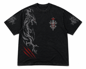 T-shirt en coton épais délavé sur mesure, style vintage délavé à l'acide, imprimé graphique dragon surdimensionné, streetwear, OEM ODM - Product Image 3