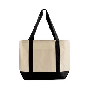 Sac fourre-tout en toile crème moyen réutilisable pour cadeaux et courses, avec poignées d'épaule rouges, poche avant, soufflet et impression de logo personnalisé, écologique - Product Image 6