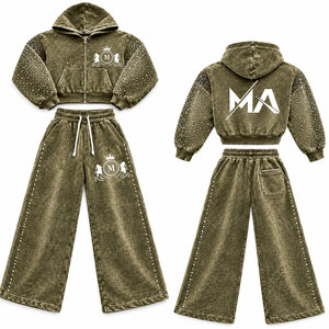 Ensemble de survêtement Mudassar à capuche avec fermeture éclair, longueur intégrale, strass, 450 GSM, 100% coton, vêtements décontractés pour adultes, style hiver - Product Image 4