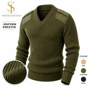Pull en laine 100% tactique pour homme, col rond et col en V côtelé, 500g, toutes les couleurs, anti-rétrécissement, respirant, hiver - Product Image 3