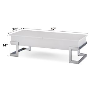 Calmam High Gloss <b>White</b> and Chrome Finish Lift Top <b>Coffee</b> <b>Table</b> - Product Image 3