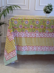 Juego de mantel de algodón con borde de girasoles amarillos, estampado floral moderno a mano, ecológico y reutilizable, para bodas y estilo rústico. - Product Image 2