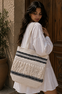 Sac fourre-tout en toile brodée avec bandoulière et fermeture éclair pour le shopping, les sorties décontractées et l'usage quotidien - Product Image 2