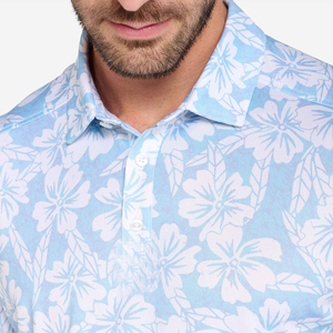 Chemise décontractée pour homme en polyester Oxford bleu clair uni à manches courtes, respirante, avec logo imprimé numériquement sur le devant, en tissu tricoté - Product Image 3
