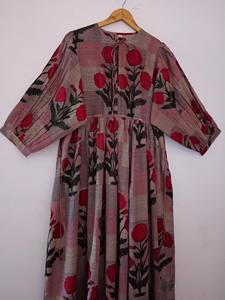 Vestido Midi 100% Algodón con Estampado Animal y Patchwork, Manga Larga, Lavable, Estilo Indio de Verano - Product Image 5