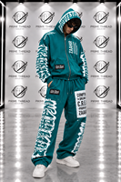 Ensemble de survêtement graphique personnalisé pour homme, sweat à capuche zippé oversize et pantalon de jogging ample, style streetwear, deux pièces, OEM