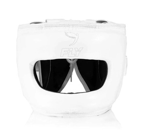 Ensemble de sparring de boxe MMA Fly White en cuir de vache véritable avec sangle réglable, comprenant des gants de boxe, un casque et une protection inguinale - Product Image 4