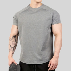 Camisetas de gimnasio personalizadas para hombre, 100% algodón, lisas, de punto, oversize, con manga raglán, dobladillo curvo, para entrenamiento, ecológicas, al por mayor, corte muscular - Product Image 2