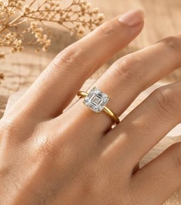 แหวนเพชรหมั้นเพชรแท้เพาะเลี้ยงทรง Asscher 1 กะรัต และทรงกลม 0.06 กะรัต ได้รับการรับรองจาก IGI ตัวเรือนทองคำแท้ 10K 14K 18K สี E - Product Image 5