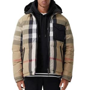 Men's Plaid Puffer Jacket Hooded Zipper Closure Windproof Casual Winter Thick Polyester Wadding Regular Fit - Product Image 2