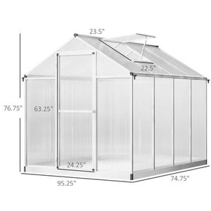 Serre de jardin en polycarbonate 8 L x 6 W avec aération de toit, serre d'hiver pour hobby avec gouttière pour la ventilation du jardin - Product Image 3