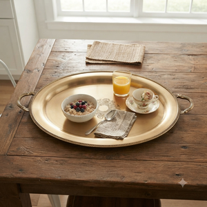 Wholesale Vintage Brass Oval Serving <b>Tray</b> Decorative Engraved Metal Platters with Handle Luxury Home Decor Tea Food Display <b>Tray</b> - Product Image 5