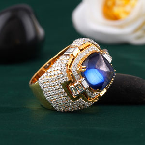 Bague Cocktail en Or 14K avec Saphir Bleu Taille Coussin, Bague Tendance pour Femme avec Sertissage à Griffes, Cadeau de Remise de Diplôme - Product Image 3