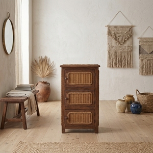 Teak Wood Nightstand Natural Rattan Woven Bedside Table Side Cabinet Storage Drawers Bedroom Living Room Furniture - Product Image 2