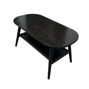 Minimalist Modern <b>Solid</b> Teak Oval Slatted Coffee Table High Quality Black Finish Open Shelf Living Room Hotel Lounge Wholesale - Product Image 2